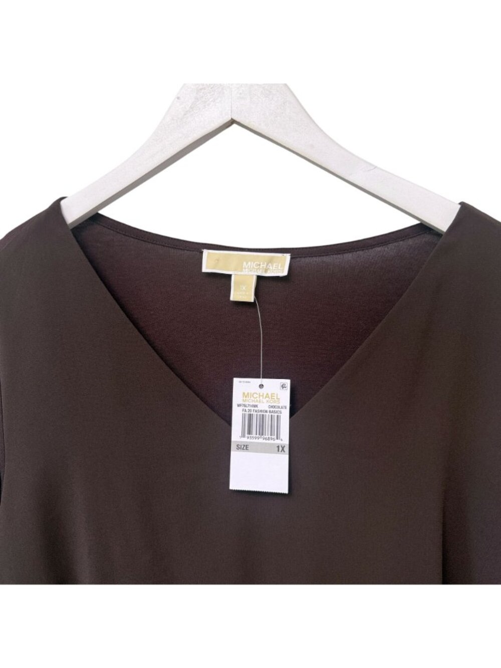 MICHAEL KORS Tunic Top Plus Size 1X Brown Stretch Knit Chiffon Blouse NWT - Picture 2 of 13